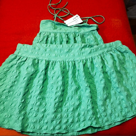 Zara oversized green textured tiered midi sun dress NWT - Picture 4 of 12